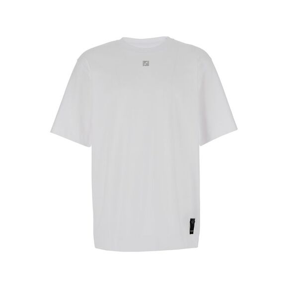 Fendi Men White Crewneck T-Shirt With Ff Plaque On The Front In Cotton Man